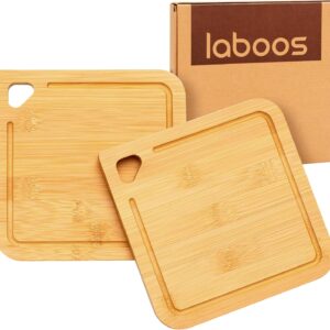 2-Pack Small Bamboo Cutting Boards with Juice Groove | 7x7 Inch Mini Chopping Boards for Fruit, Cheese, Baby Food, Dorm & Travel | Lightweight & Compact Square Wood Board Set