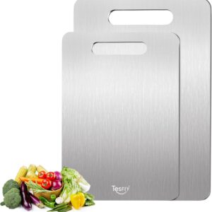 2 Pack Titanium Cutting Board - 100% Pure Titanium Cutting Boards For Kitche,Easy to clean, Double-sided food-grade Cutting Board For Meats, Fruits And Vegetables (M+L)