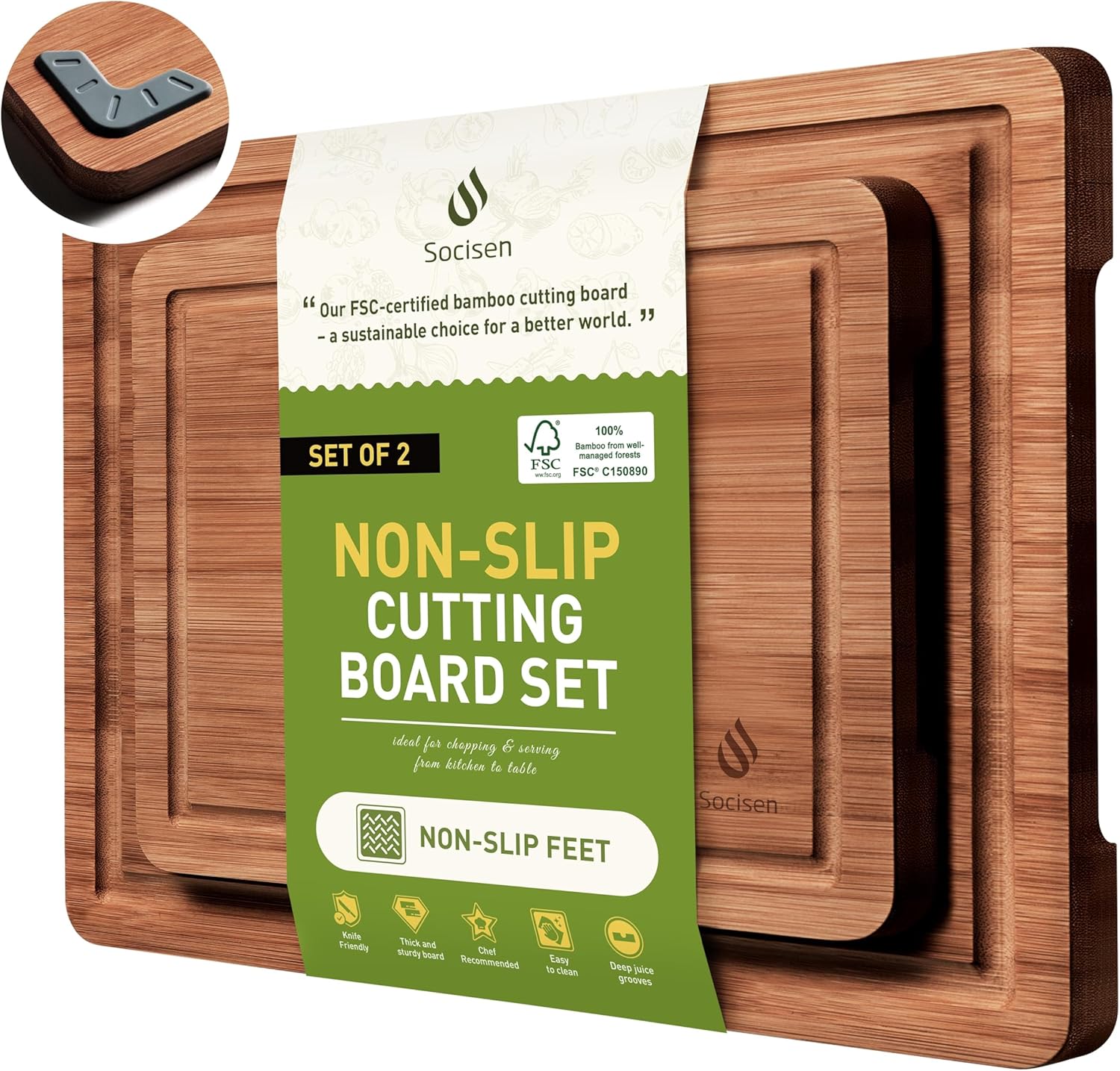 3 Packs Bamboo Cutting Board Set with Non Slip Feet and Over Sink Nice Solid Thick Wood Juice Groove Chopping Board Extra Large Big Small Best Hardwood Kitchen Counter Organic Vegetable - Image 9