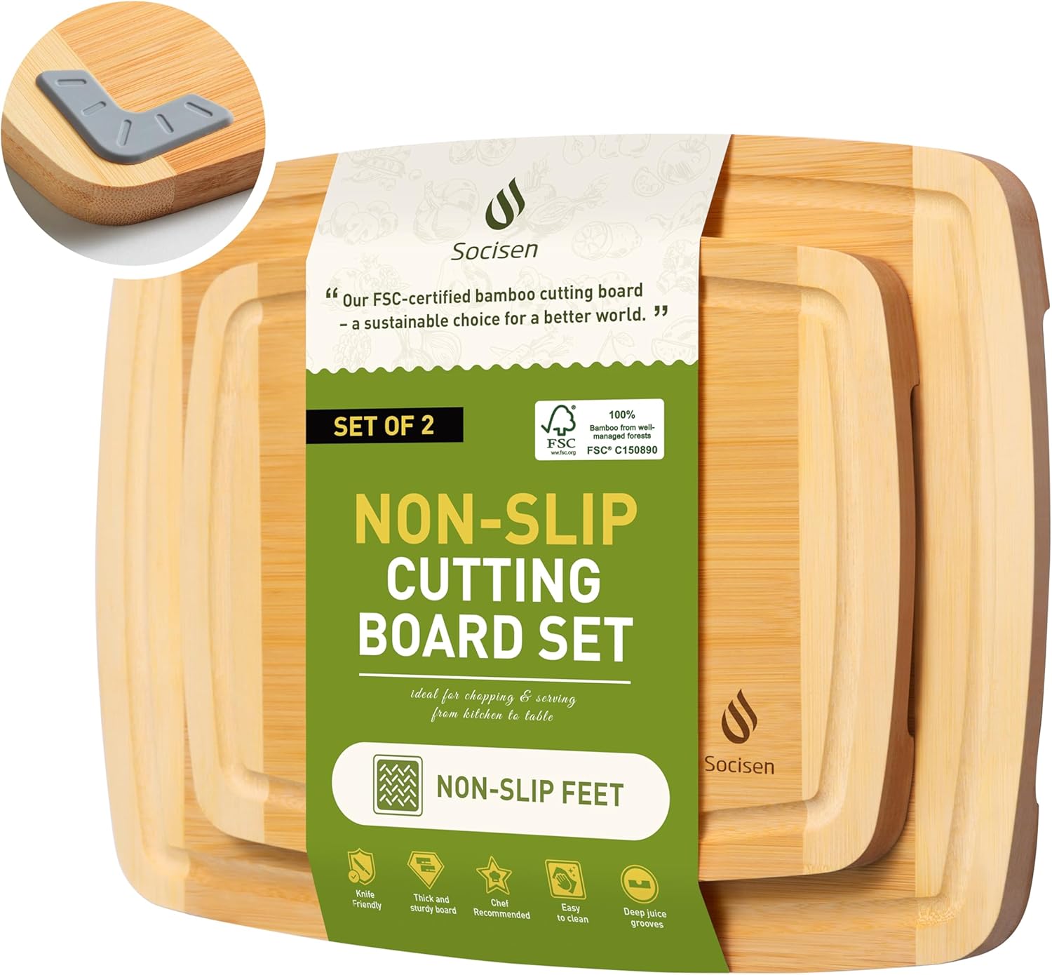 3 Packs Bamboo Cutting Board Set with Non Slip Feet and Over Sink Nice Solid Thick Wood Juice Groove Chopping Board Extra Large Big Small Best Hardwood Kitchen Counter Organic Vegetable - Image 17