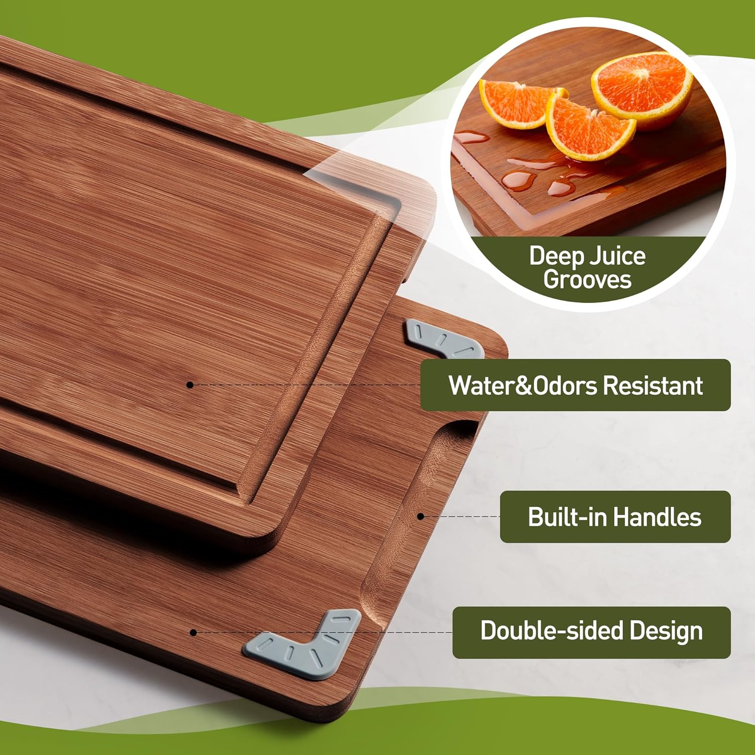 3 Packs Bamboo Cutting Board Set with Non Slip Feet and Over Sink Nice Solid Thick Wood Juice Groove Chopping Board Extra Large Big Small Best Hardwood Kitchen Counter Organic Vegetable - Image 5