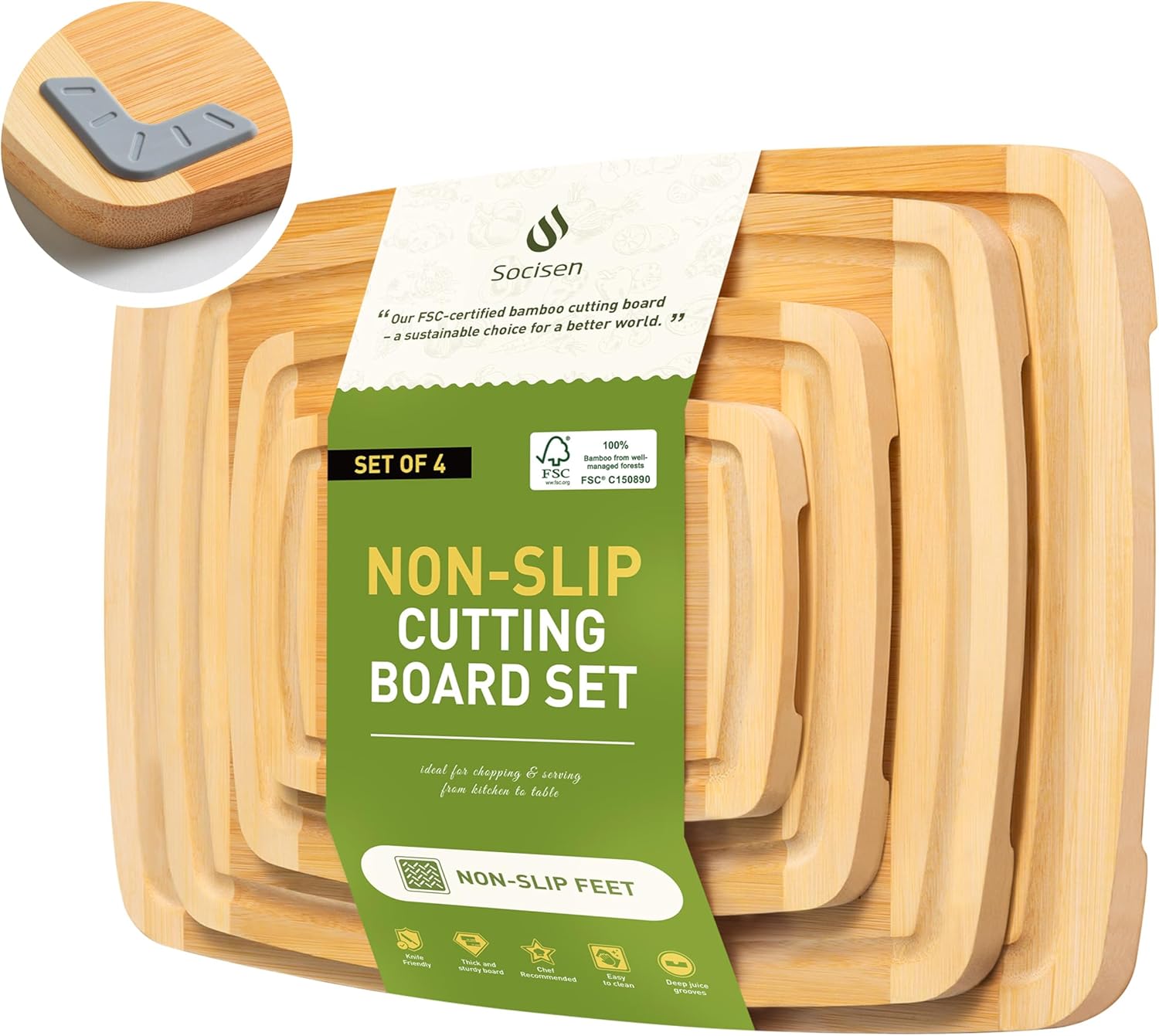 3 Packs Bamboo Cutting Board Set with Non Slip Feet and Over Sink Nice Solid Thick Wood Juice Groove Chopping Board Extra Large Big Small Best Hardwood Kitchen Counter Organic Vegetable - Image 12