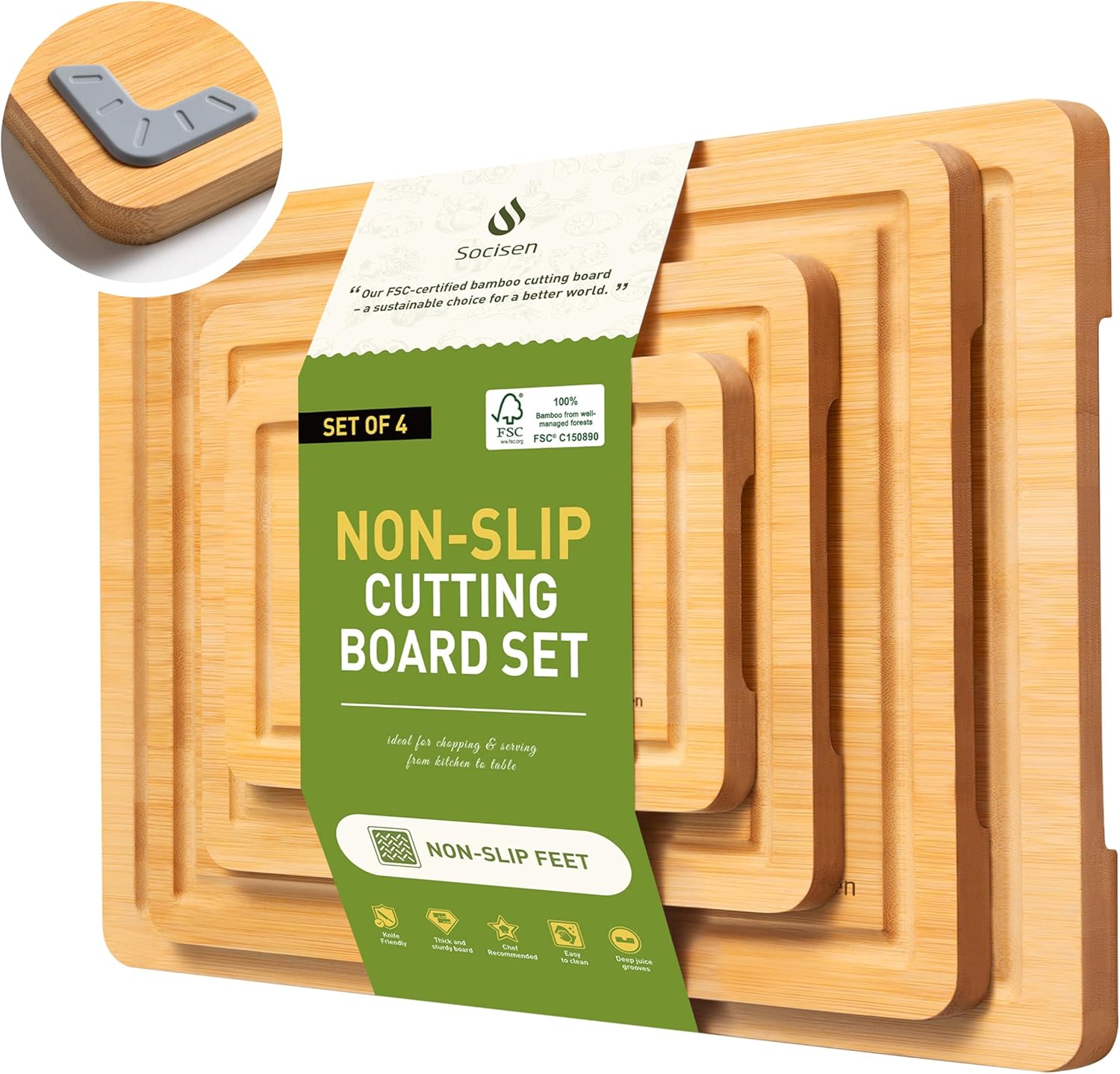 3 Packs Bamboo Cutting Board Set with Non Slip Feet and Over Sink Nice Solid Thick Wood Juice Groove Chopping Board Extra Large Big Small Best Hardwood Kitchen Counter Organic Vegetable - Image 11