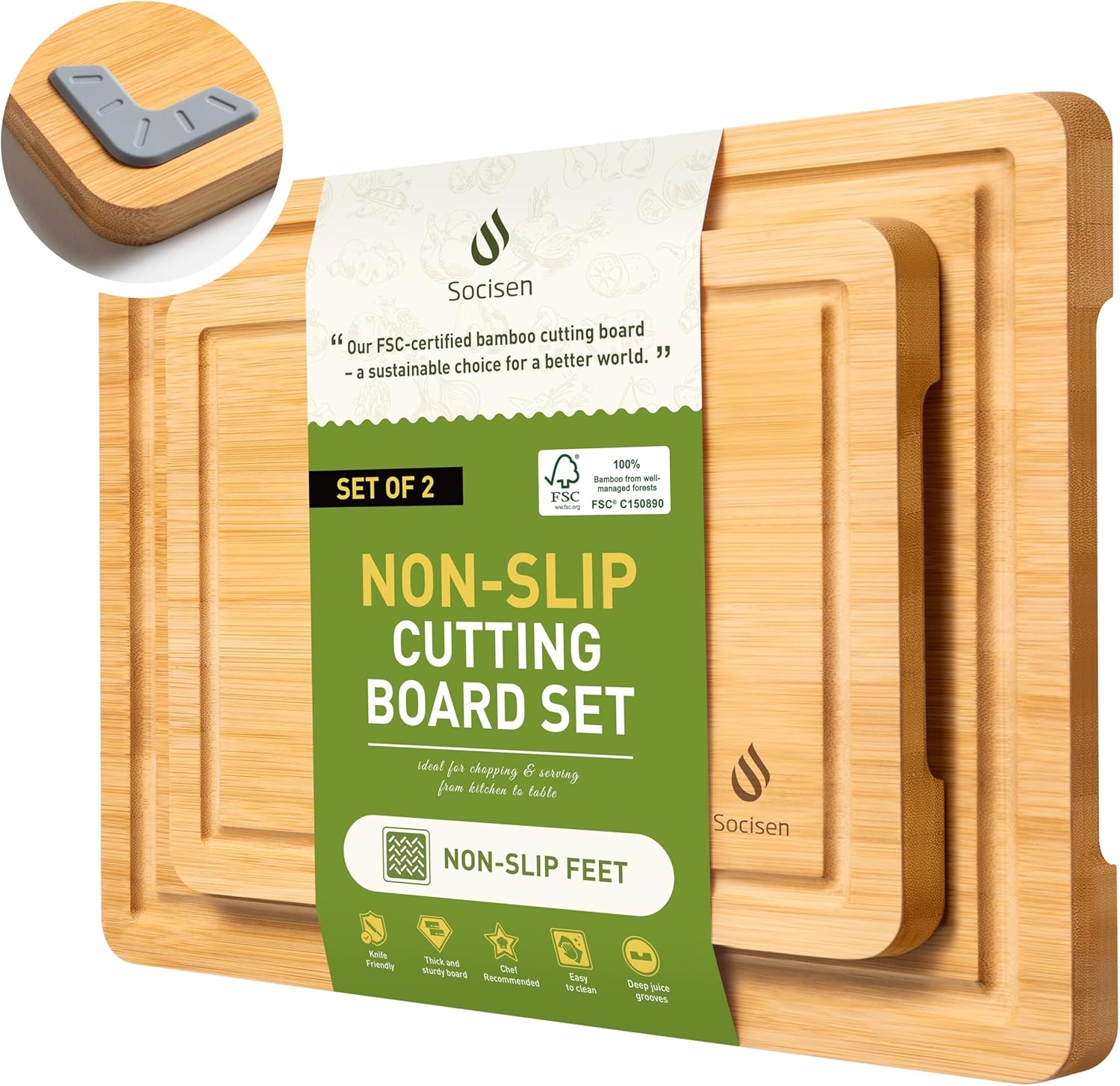 3 Packs Bamboo Cutting Board Set with Non Slip Feet and Over Sink Nice Solid Thick Wood Juice Groove Chopping Board Extra Large Big Small Best Hardwood Kitchen Counter Organic Vegetable - Image 18