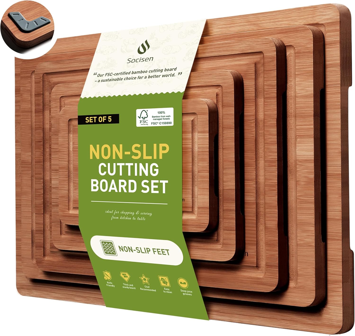 3 Packs Bamboo Cutting Board Set with Non Slip Feet and Over Sink Nice Solid Thick Wood Juice Groove Chopping Board Extra Large Big Small Best Hardwood Kitchen Counter Organic Vegetable - Image 13