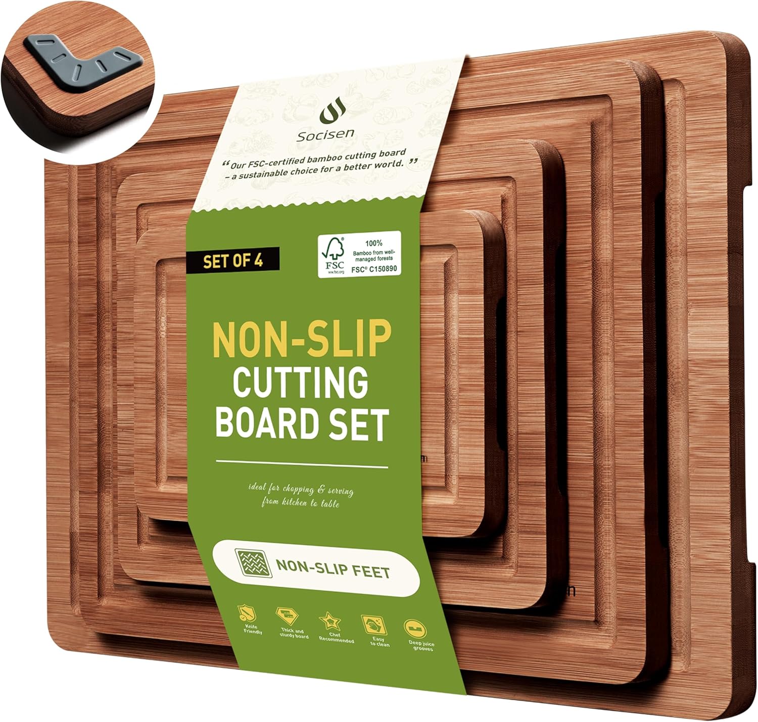 3 Packs Bamboo Cutting Board Set with Non Slip Feet and Over Sink Nice Solid Thick Wood Juice Groove Chopping Board Extra Large Big Small Best Hardwood Kitchen Counter Organic Vegetable - Image 10