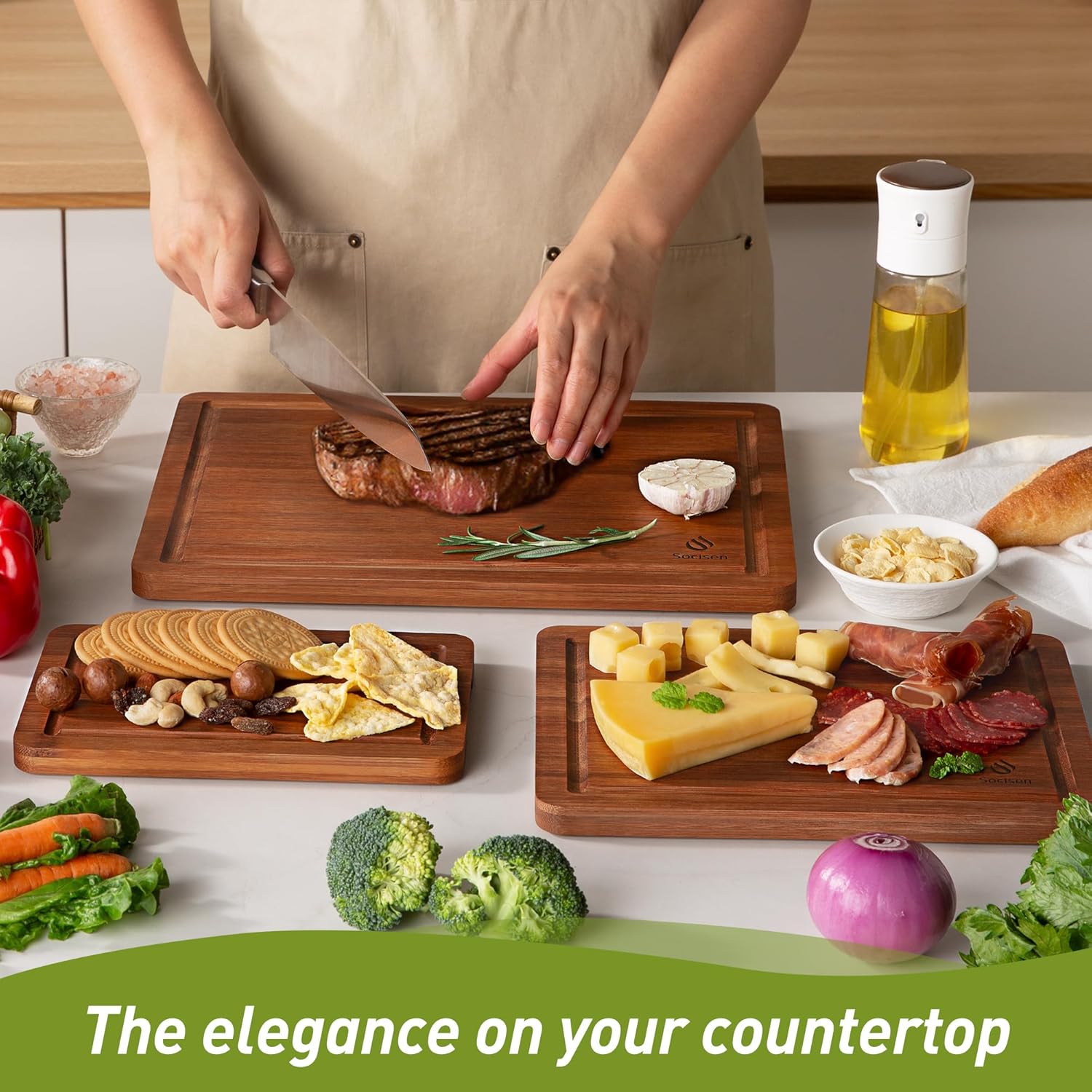 3 Packs Bamboo Cutting Board Set with Non Slip Feet and Over Sink Nice Solid Thick Wood Juice Groove Chopping Board Extra Large Big Small Best Hardwood Kitchen Counter Organic Vegetable - Image 7