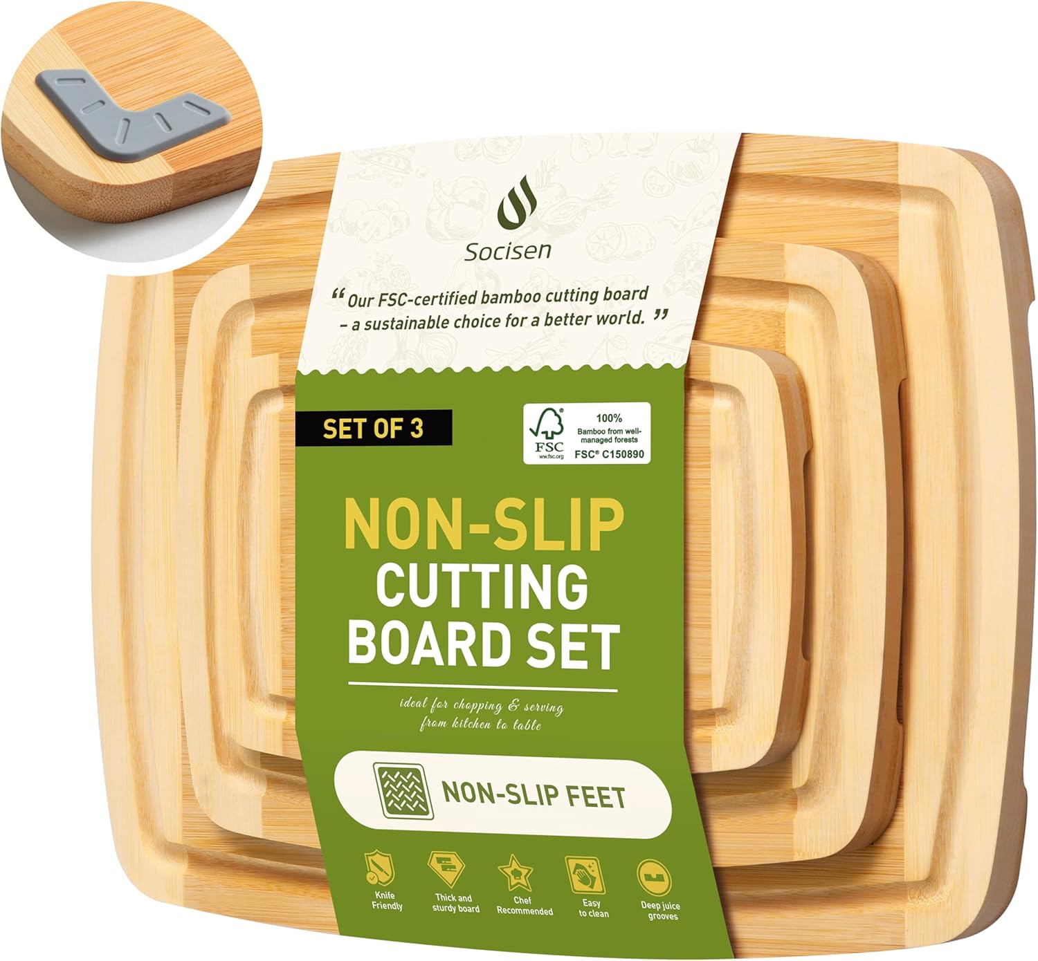 3 Packs Bamboo Cutting Board Set with Non Slip Feet and Over Sink Nice Solid Thick Wood Juice Groove Chopping Board Extra Large Big Small Best Hardwood Kitchen Counter Organic Vegetable - Image 15