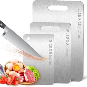 3Pcs Cutting Boards for Kitchen 304 Food Grade Stainless Steel, Large-Small Titanium Cutting Board for Cutting Fruit, Meat, Fish, Vegetables, Easy Grip Handle Easy Cleaning Dishwasher Safe
