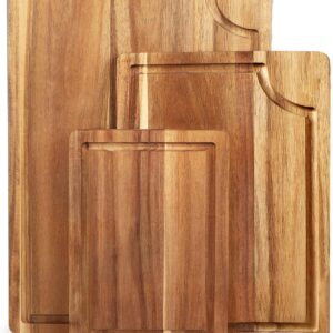 Acacia Wood Cutting Board Set with Juice Groove (3 Pieces), Organic Wooden Cutting Boards for kitchen, Butcher Block Cutting Board for Meat, Vegetable, Wooden Chopping Board 15x10, 12x8, 9x6 inch