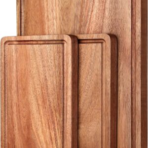 Acacia Wood Cutting Boards Set with Juice Groove & Handles for Kitchen 3-Piece Charcuterie Chopping Board for Meat Cheese Fruits Vegetables