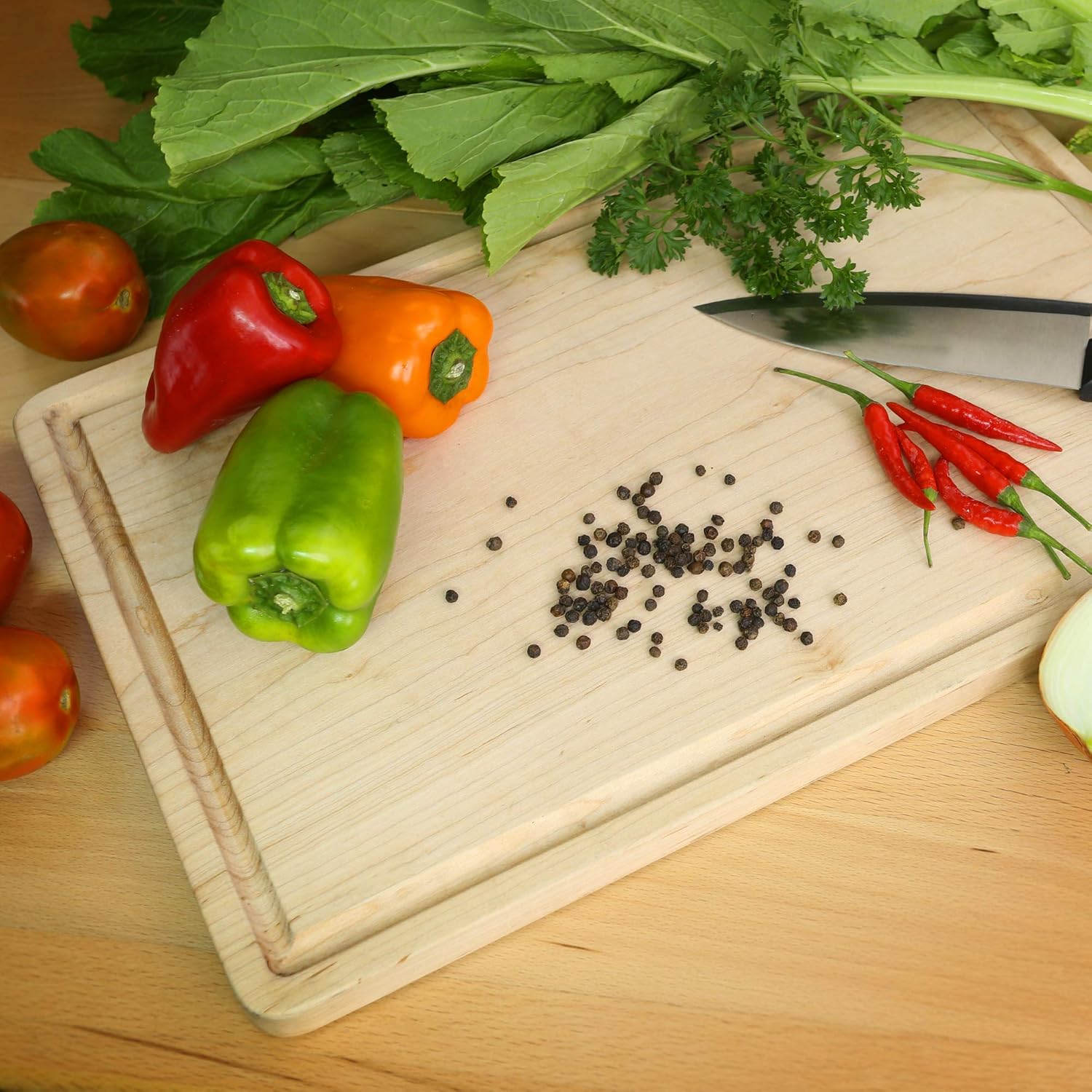 Casual Home Delice Rectangle Juice Drip Groove Cutting Board 15.5" Wx11 Dx0.75 H, Maple - Image 2