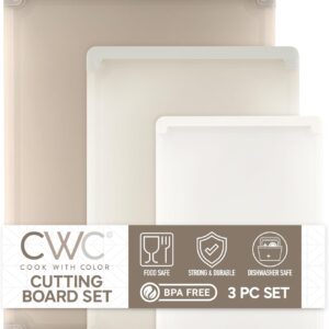 COOK WITH COLOR Extra Large Cutting Board Set, Jumbo-Sized Boards with Rubber Border for Enhanced Cooking Experience, 3-Piece, Brown