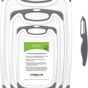 Cutting Boards for Kitchen, Plastic Chopping Board Set of 4 with Non-Slip Feet and Deep Drip Juice Groove, Easy Grip Handle, Dishwasher Safe, gray