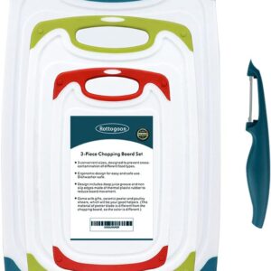 Cutting Boards for Kitchen, Plastic Chopping Board Set of 4 with Non-Slip Feet and Deep Drip Juice Groove, Easy Grip Handle, Dishwasher Safe, Green