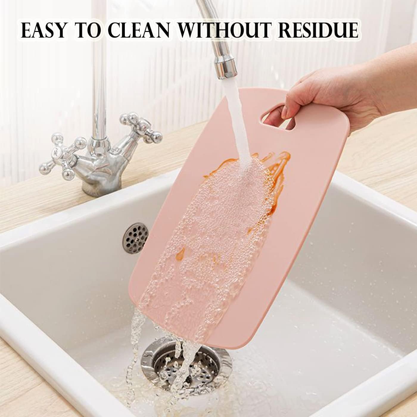 Cutting Boards for Kitchen,Plastic Cutting Board Set of 3, Thick Chopping Boards for Meat, Veggies, Fruits, with Easy Grip Handle,Dishwasher Safe (Pink, 3Pcs) - Image 5