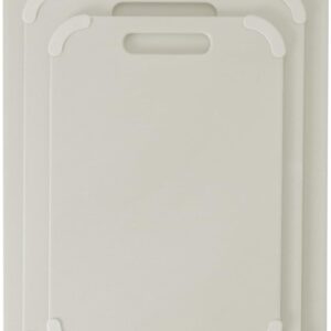 Dexas Fresh Prep 3-Pack Non-Slip Cutting Board Set \u2013 Dishwasher Safe Plastic Boards with Silicone Grip Corners & Handle, Cream (14.17" x 10.63", 12.6" x 9.06", 11.02" x 7.48")