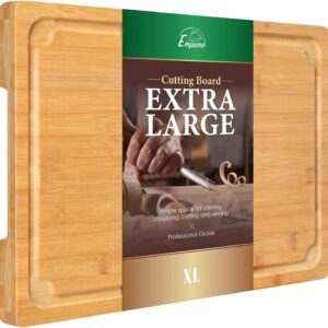 Extra Large Cutting Board, 17.6" Bamboo Cutting Boards for Kitchen with Juice Groove and Handles Kitchen Chopping Board for Meat Cheese board Heavy Duty Serving Tray, XL, Empune