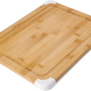 Farberware Nonslip Bamboo Cutting Board with Juice Groove, 11x14 Inch, White