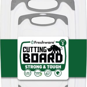 Freshware Cutting Boards for Kitchen, Chopping Board 3-Pack with Different Sizes, Juice Grooves and Non Slip Handles - Reversible, Large Cutting Board Set - Dishwasher Safe - Gray