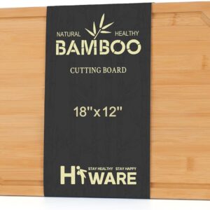 Hiware Extra Large Bamboo Cutting Board for Kitchen, Heavy Duty Wood Cutting Board with Juice Groove, 100% Organic Bamboo, Pre Oiled, 18" x 12" x 0.6"