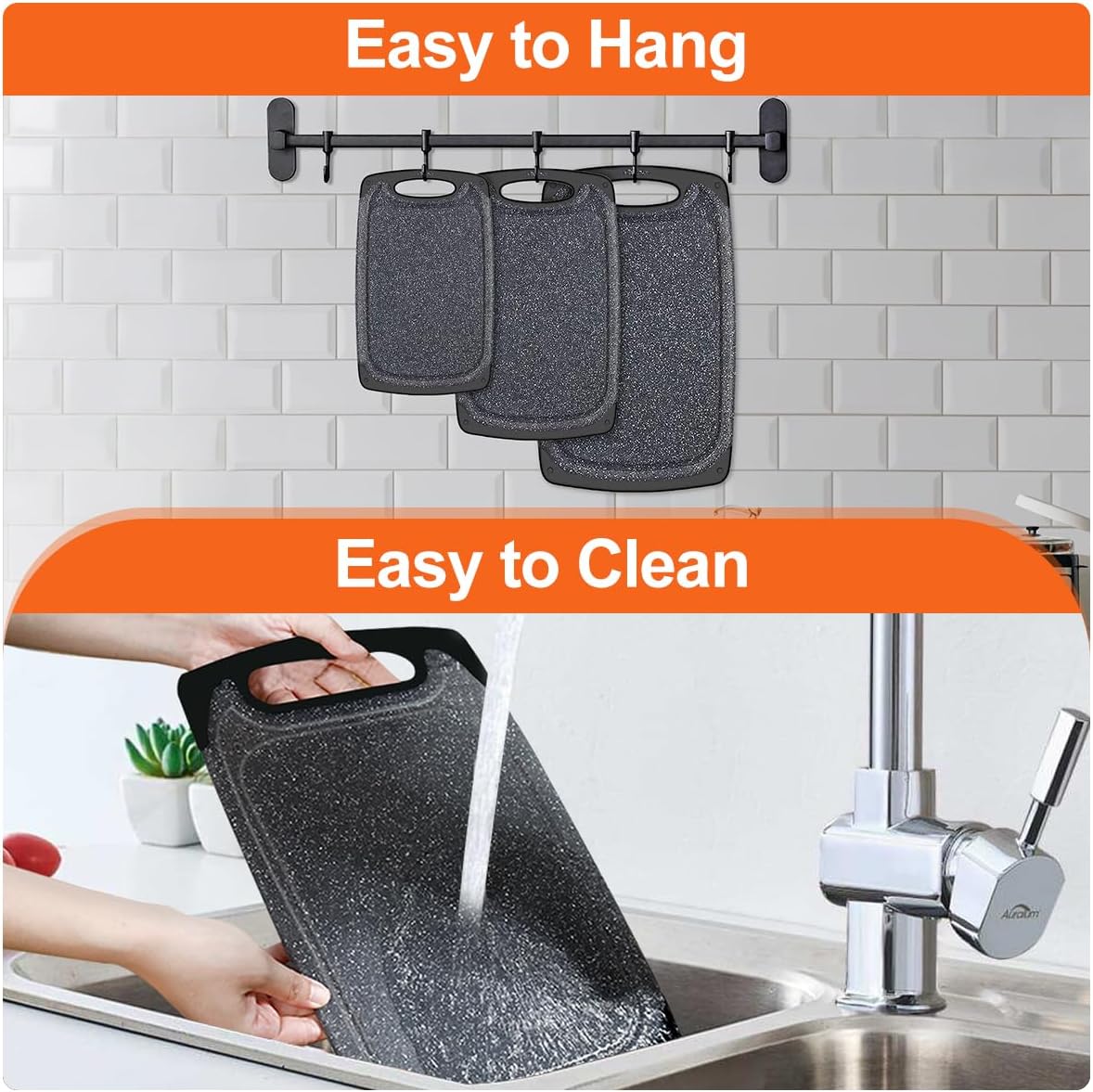 KIMIUP Kitchen Cutting Board (Set of 3),Professional Chopping Boards Sets,Dishwasher Safe Cutting Boards With Juice Grooves & Carrying Handle & No BPA - Image 5