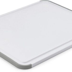 KitchenAid Classic Plastic Cutting Board with Perimeter Trench and Non Slip Edges, Dishwasher Safe, 11 inch x 14 inch, White and Gray