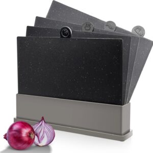 MASTERTOP Cutting Board Set for Kitchen - Index Plastic Chopping Board Set of 4, BPA Free, No Slip, Dishwasher Safe, Thicker Cutting Boards With Draining Rack Organizer