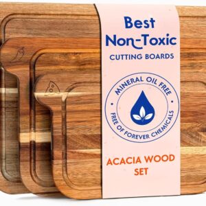 Non Toxic Cutting Boards - Cutting Board Set Free of Mineral Oil, Made of FSC Acacia Wood - Cutting Boards for Kitchen - Includes 3 Chopping Boards. By Ziruma