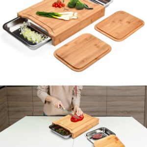 Prosumer's Choice Bamboo Cutting Board - Chopping Wood -Organic Bamboo Bamboo with Tray Stainless Steel Juice Catcher -15'' x 11'' 2'' inches 16''x12'' (PRCH-000120)