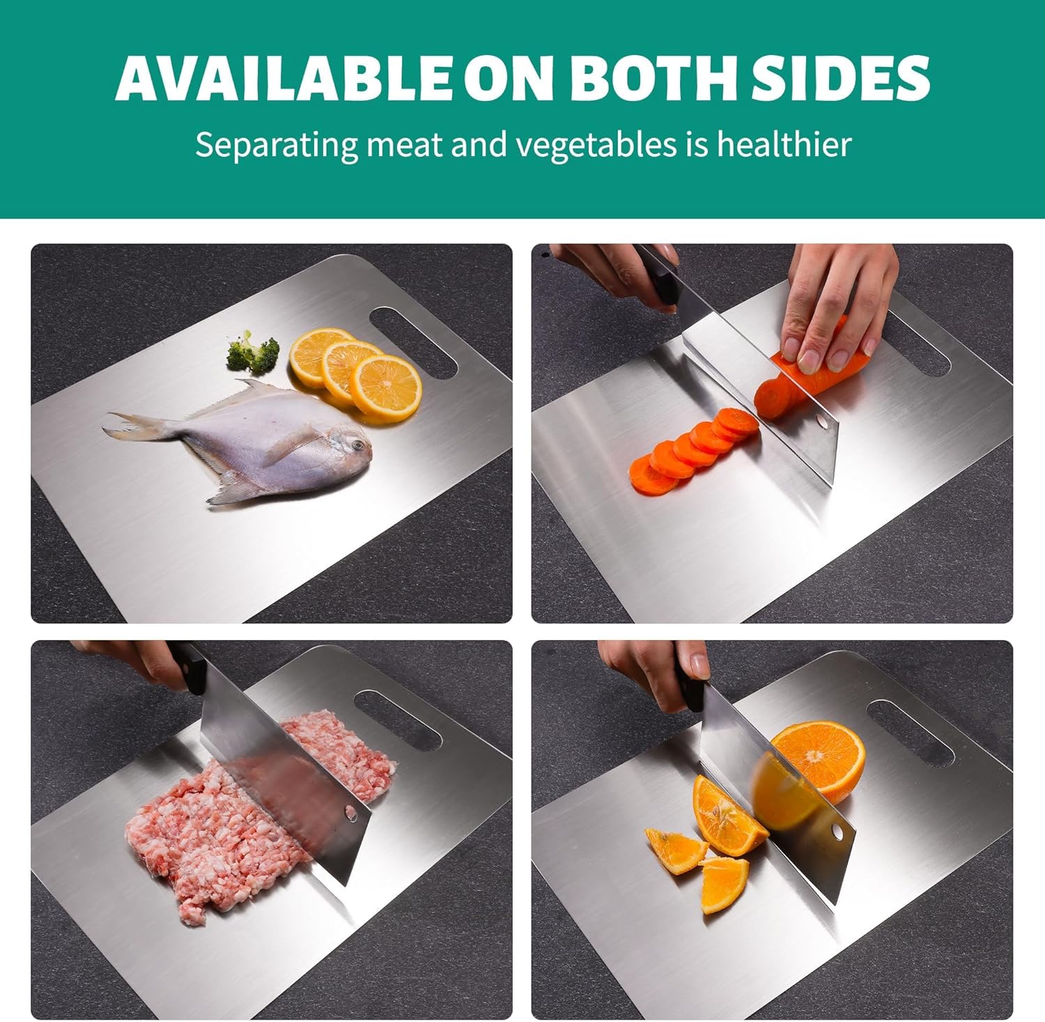 Stainless Steel Cutting Board, 3 PCS Cutting Boards for Kitchen, 304 Stainless Non Stick Chopping Cutting Board for Meat Fruit & Vegetable, Dishwasher Safe (15.3 x 11, 13.4 x 9, 11.8 x 7.9 in) - Image 6