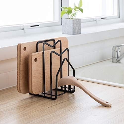 SUNFICON Black Flat Steel Cutting Board Rack, 4.92 x 5.7 x 8.47 in. i##e##s: Chopping Board Organizer ^^ Stand Holder ^^ Kitchen Countertop ^^ Pots Pan Lids Rack ^^ Organizer :i##e##s
