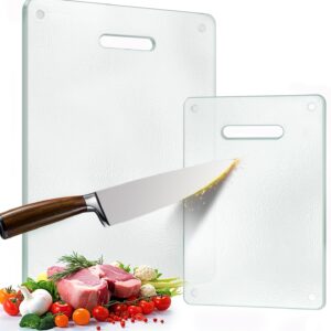 Tempered Glass Cutting Board for Kitchen, 2PCS Clear Chopping Board with Handle (16"x12" & 12"x8"), Scratch Resistant, Heat Resistant, Dishwasher Safe, Non-toxic, Easy to Clean