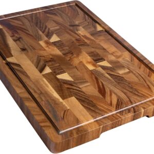 THETCHRY Walnut Wood Cutting Board for Kitchen, End Grain Chopping Board with Juice Groove, Heavy Duty Checkered Board for Cheese and Vegetables, Non-slip Feet 16.5" x 11.6" x 0.8"
