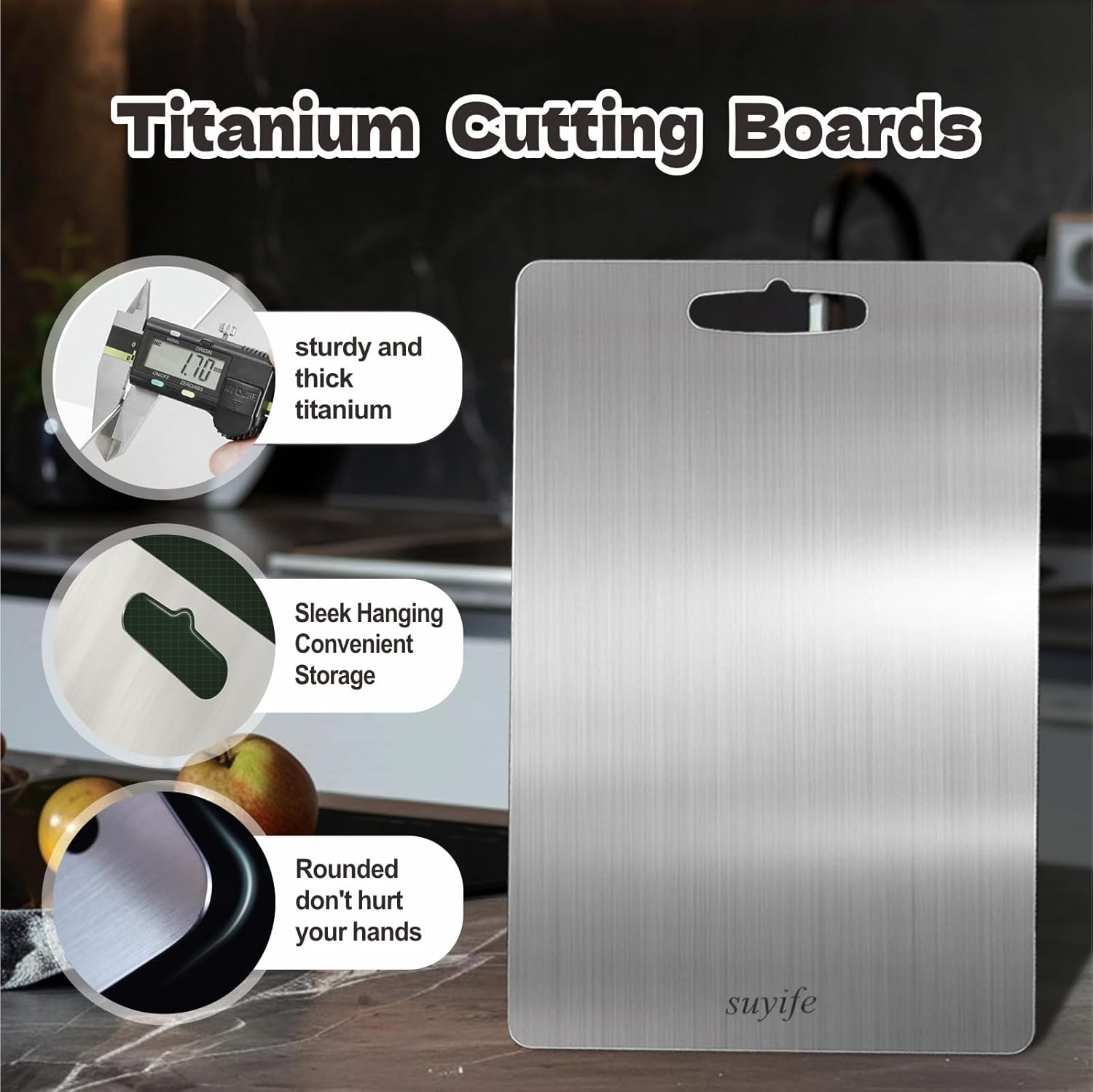 Titanium Cutting Board Set of 3,100% Pure Titanium Cutting Boards for Kitchen, 2025 New Double Sided Food-Grade Chopping Board for Cutting Meat Vegetable Fruit - Image 5