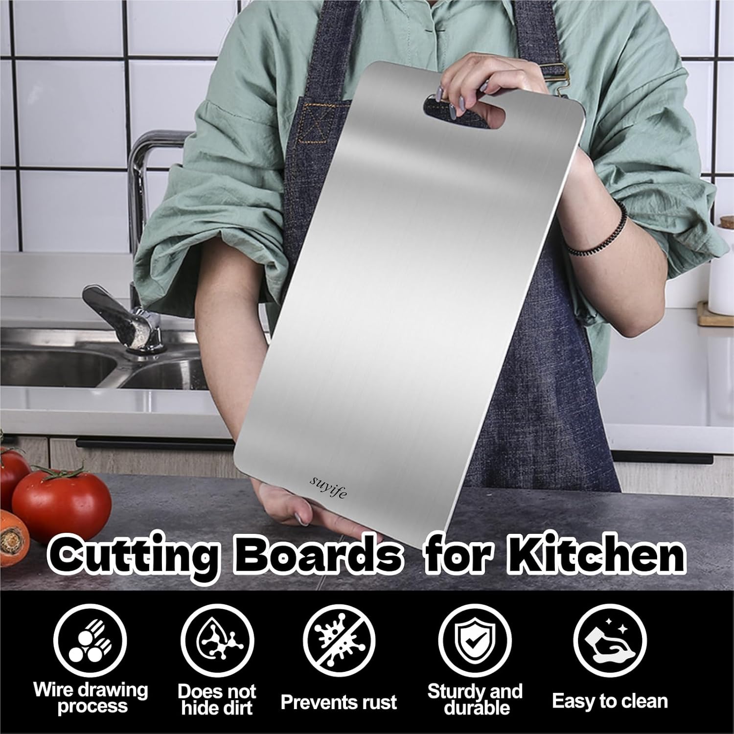 Titanium Cutting Board Set of 3,100% Pure Titanium Cutting Boards for Kitchen, 2025 New Double Sided Food-Grade Chopping Board for Cutting Meat Vegetable Fruit - Image 3