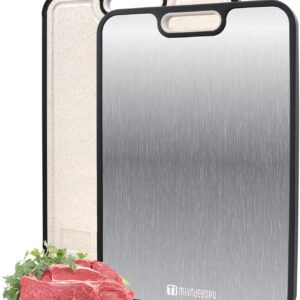 Titanium Cutting Board, Titanium Cutting Boards for Kitchen Food Grade Metal Meat Cutting Boards Non Toxic, Pure Cut Titanium & Wheat Straw PP Double Sided Chopping Board, Large 15.2”×10.5” (1 Pcs)