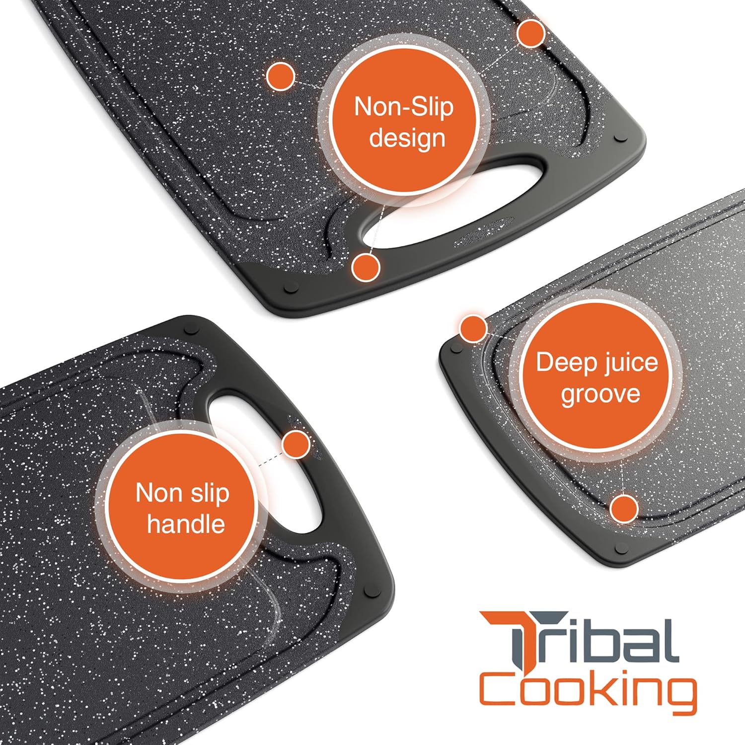 Tribal Cooking Cutting Boards - 3 Set - Warrior Strength Small to Extra Large Cutting Boards for Kitchen, Meat, Vegetables - Dishwasher Safe, Juice Groove, Non-Slip Rubber Chopping Board Set - Image 6