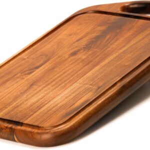 VieWood Acacia Wood Cutting Board with Juice Groove, Hanging Hole & Grip Handle for Meat, Vegetables and Cheese, Knife Friendly, Caperci Better Wood Chopping Board
