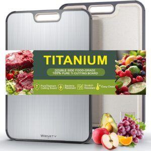 WENGTY Titanium Cutting Boards for Kitchen, Double Sided Food-Grade Pure Titanium&Wheat Straw PP, Non-Toxic, Non-Slip, Dishwasher Safe, Ideal for Meat, Vegetables, Fruit 15.8 x 11''