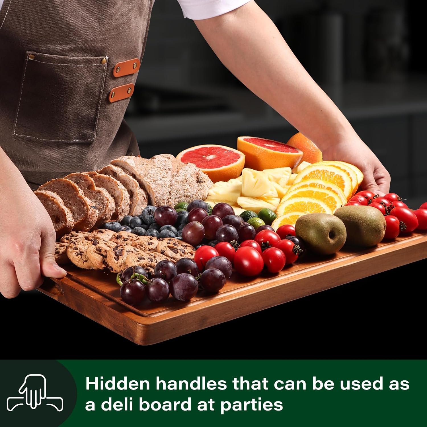 Wood Cutting Board, Large Cutting Boards for Kitchen, Thick Chopping Board with Deep Juice Groove and Handles, Wooden Charcuterie Board for Meat, Turkey, fruit and cheese. (17x12x1 inch) - Image 5