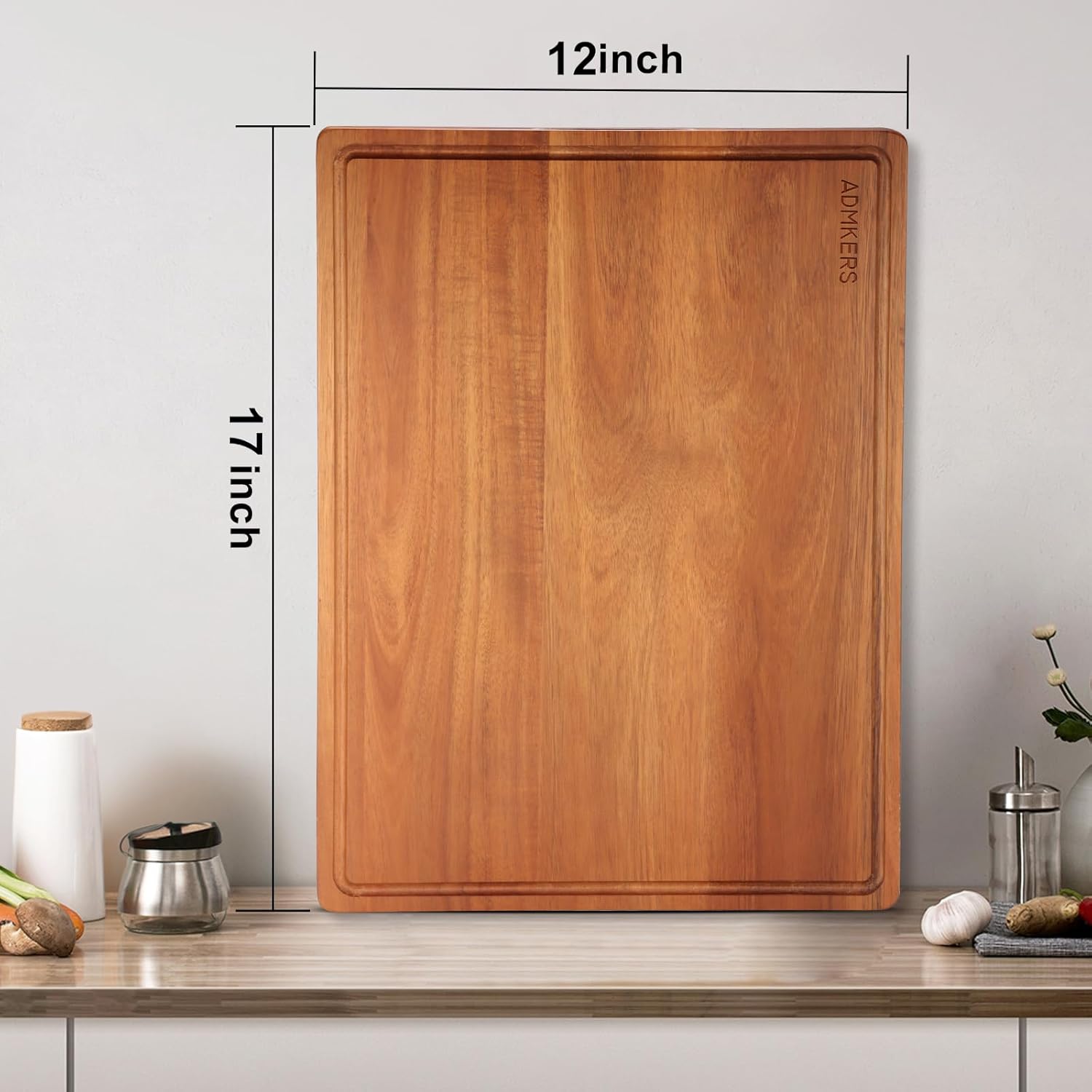 Wood Cutting Board, Large Cutting Boards for Kitchen, Thick Chopping Board with Deep Juice Groove and Handles, Wooden Charcuterie Board for Meat, Turkey, fruit and cheese. (17x12x1 inch) - Image 3